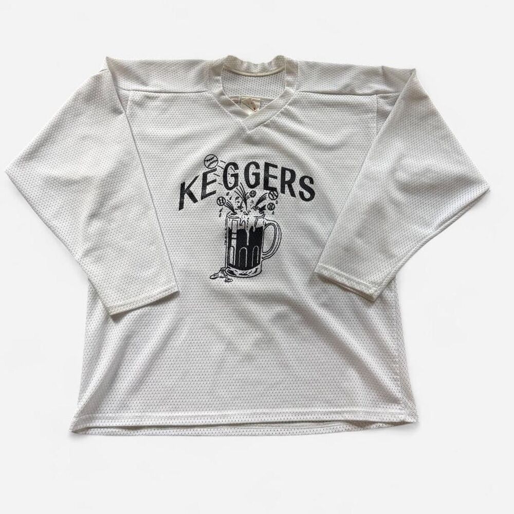 Vintage Deadstock 70s 80s hockey jersey keggers baseball beer graphic L